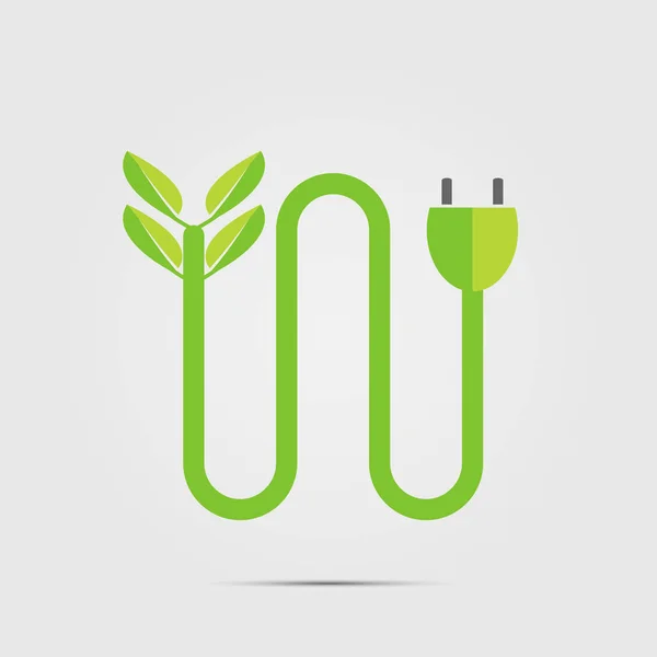 Power plug green two colors ecology emblem or logo. Vector illustration — Stock Vector