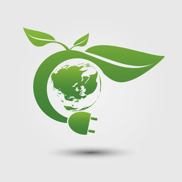 Conceito de ecologia, verde eco poder plug com verde earth.vector ilustrador — Vetor de Stock