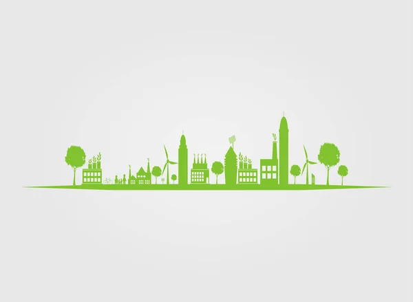 Ecology.Green cidades ajudar o mundo com o conceito eco-friendly ideas.vector illustratio — Vetor de Stock
