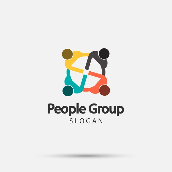 Grupo de cuatro personas logotipo apretón de manos en un círculo, ilustrador de icon.vector de trabajo en equipo — Vector de stock