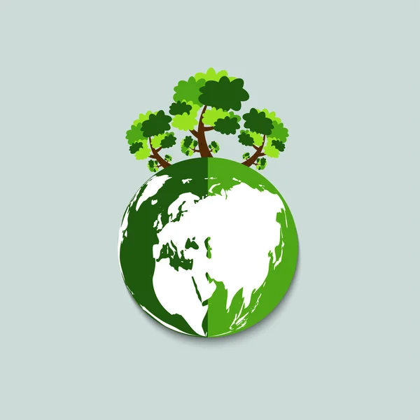 Ecology.Green şehirler çevre dostu konsept idea.dünya ve ağaç arka plan.vektör illüstrasyon ile dünyaya yardım — Stok Vektör