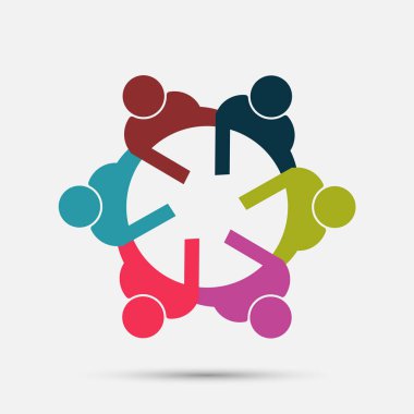 Toplantı odası insanları logosu. Daire içinde dört kişilik bir grup. 