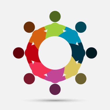 Vektör grafik grubu bağlantı logosu. Daire içinde sekiz kişi. logo takım çalışması 
