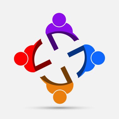 Toplantı odası insanları logosu. Daire içinde dört kişilik bir grup. 