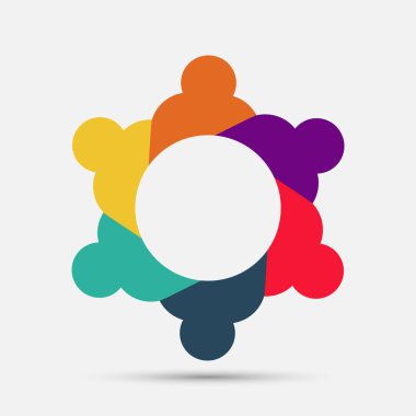 Toplantı odası insanları logosu. Daire içinde dört kişilik bir grup. 