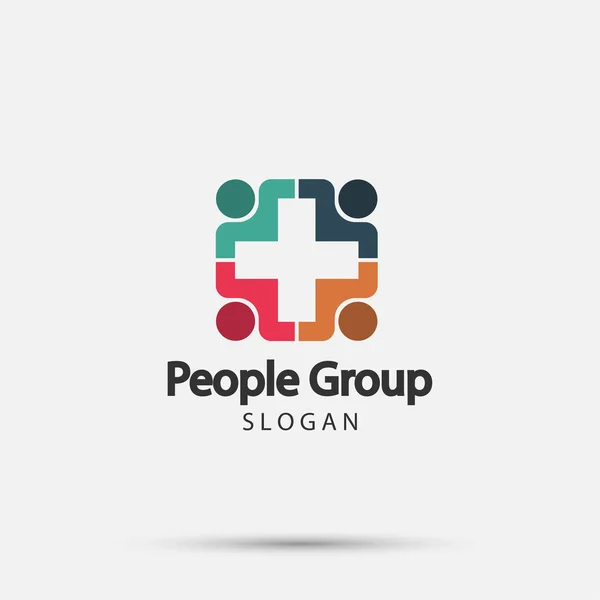 Grupo de cuatro personas logotipo apretón de manos en un círculo, ilustrador de icon.vector de trabajo en equipo — Vector de stock