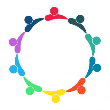 Daire içinde on kişilik bir grup. el ele tutuşuyor. Zirve çalışanları