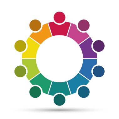 Daire içinde on kişilik bir grup. el ele tutuşuyor. Zirve çalışanları aynı güç odasında buluşuyor..