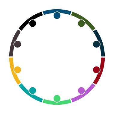 Daire içinde on kişilik bir grup. el ele tutuşuyor. Zirve çalışanları aynı güç odasında buluşuyor..