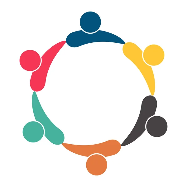Συνάντηση με το λογότυπο των ατόμων του συγκροτήματος. ομάδα των έξι ατόμων σε κύκλο — Διανυσματικό Αρχείο