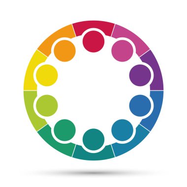 Daire içinde on kişilik bir grup. el ele tutuşuyor. Zirve çalışanları aynı güç odasında buluşuyor.. 