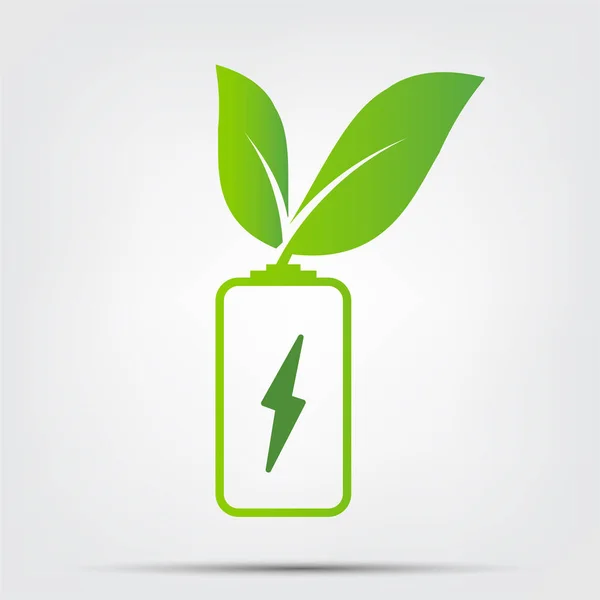 Πράσινη ενέργεια concept. οικολογία αφήνει μπαταρία, απεικόνιση διάνυσμα — Διανυσματικό Αρχείο
