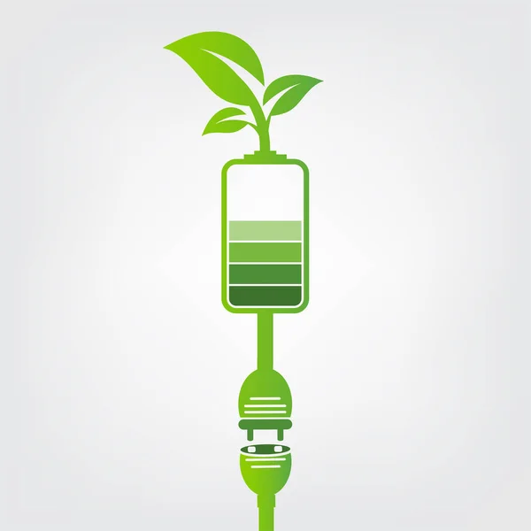 Green earth Concept Power plug leaves ecology battery emblem.Vector illustration
