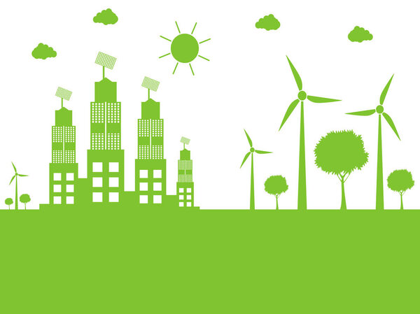 Зеленые города помогают миру с экологически чистой концепцией ideas.vector иллюстрации
 