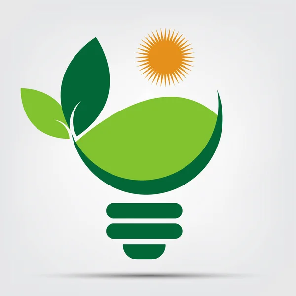 Symbol ecology bulb logos of green with sun and leaves nature element icon on white background.vector illustrato — Stock Vector