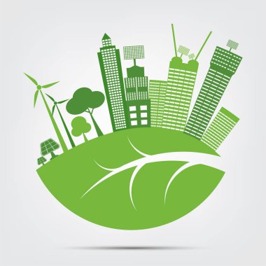Yeşil şehirler çevre dostu konsept fikirler, vektör işareti ile dünyaya yardımcı