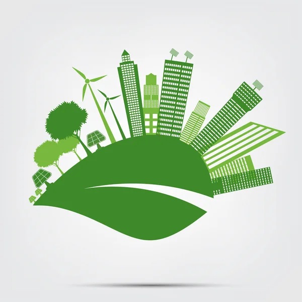 Grüne Städte helfen der Welt mit umweltfreundlichen Konzeptideen, Vektorllustration — Stockvektor