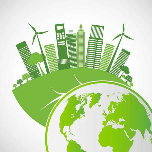 Ecology and Environmental Concept,Earth Symbol With Green Leaves Around Cities Help The World With Eco-Friendly Ideas