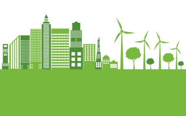 Yeşil ekoloji şehri çevre dostu konsept fikirleri ile dünyaya yardım, vektör Illustration