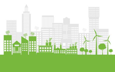 Yeşil ekoloji şehri çevre dostu konsept fikirleri ile dünyaya yardım, vektör Illustration