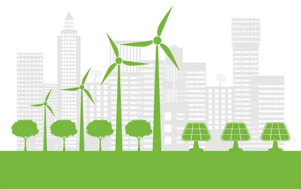 グリーンエコロジー都市は、環境に優しいコンセプトのアイデアで世界を助ける、ベクトルイラストレーション — ストックベクタ