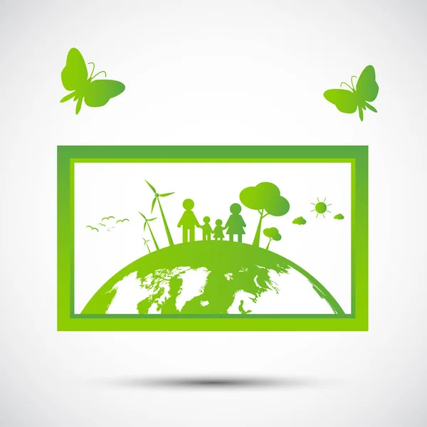Ecology and Environmental Concept,Earth Symbol With Green Leaves Around Cities Help The World With Eco-Friendly Ideas,Vector Illustration — Stock Vector