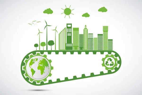 エコロジー・セービング・ギアのコンセプトと環境持続可能なエネルギー開発、ベクトルイラストレーション — ストックベクタ