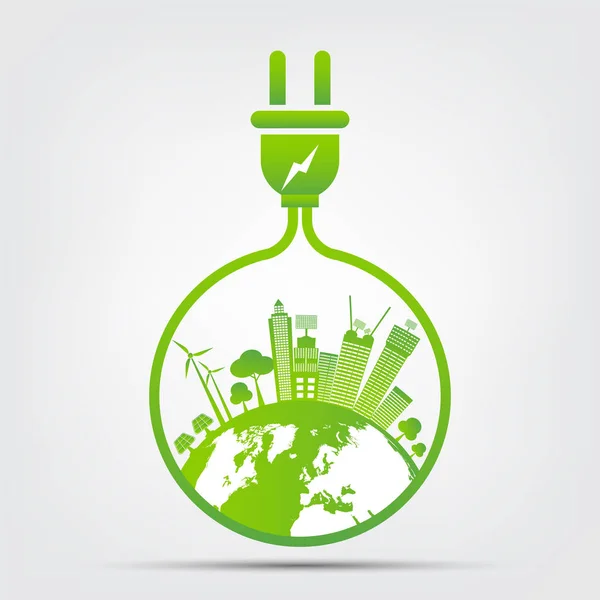 Energy ideas save the world concept Power plug green ecology,Vector Illustration — Stock Vector