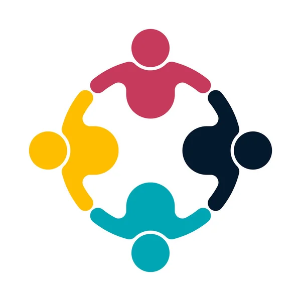 Grupo de personas logotipo apretón de manos en un círculo, Icono de trabajo en equipo, vector ilustrador — Archivo Imágenes Vectoriales