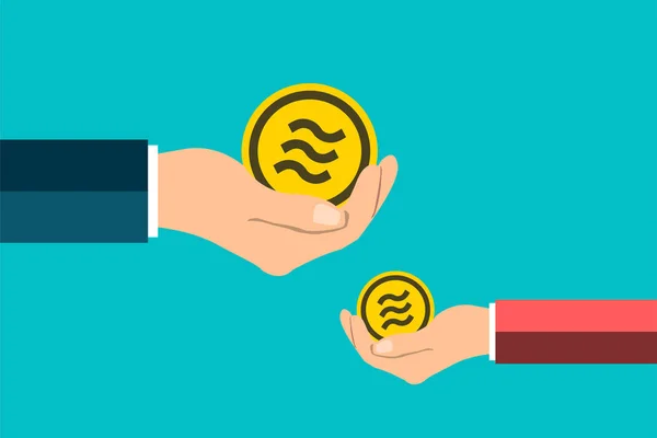 Weegschaal munt hand holding. Geef een medaille bitcoin, vector illustratie EPS. 10 — Stockvector