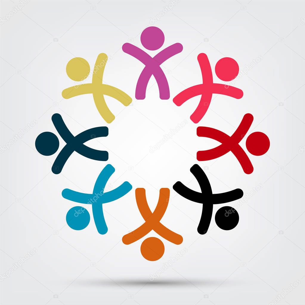 Vector graphic group connection logo.Eight people in the circle.logo team work 
