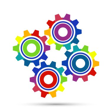 Soyut Renk dişli güzel, dört adet dişliler arka plan üzerinde simge ayarlayın. Vektör çizimi 