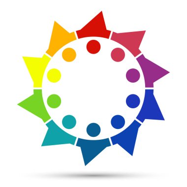 Daire içinde on kişilik bir grup. el ele tutuşuyor. Zirve çalışanları aynı güç odasında buluşuyor.. 