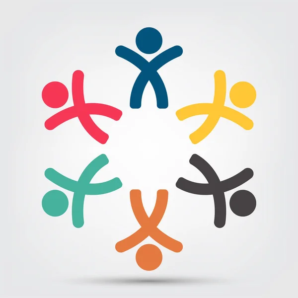 Spotkanie z drużyną ludzi Pokój logo. sześciu osób w okręgu Izoluj na białym tle, wektor ilustracji — Wektor stockowy