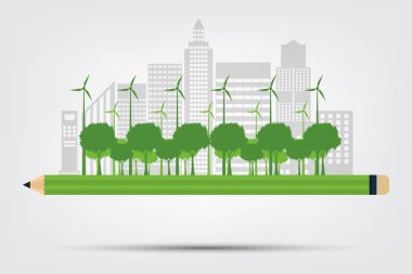 Kalem ekoloji ve çevre konsepti, şehir çevre dostu fikirler, vektör Illustration 