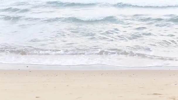 狭いビーチライン 砂浜に衝突する波と海の波 — ストック動画