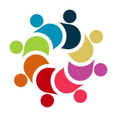 İnsanlar logosu. Beyaz Arka Plan üzerine sekiz kişilik grup ekip çalışması sembolü,Vektör ÇizimE Eps.10