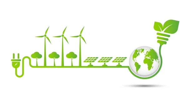 Las ideas energéticas salvan el concepto mundial Power plug ecología verde — Vector de stock