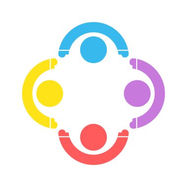 Grup dört kişi logo el sıkışması bir daire, takım çalışması simgesi. Vector Illustrator 