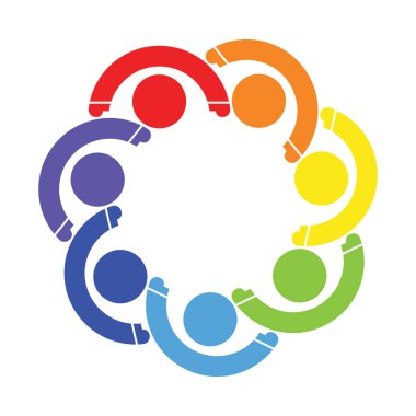 İnsanlar logosu. Yedi kişinin grup takım çalışması sembolü.el ele tutuşuyor. 