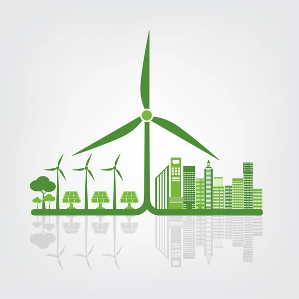 2016 년 1 월 7 일에 확인 함 . Ecology and Environmental concept, Earth Symbol With Green Leaves Around Cities Help The World With Eco-Friendly Ideas — 스톡 벡터