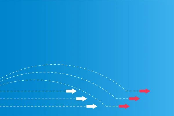Führungspersönlichkeiten oder andere Konzepte mit Pfeil auf rotem und weißem Papier und Routenlinien auf blauem Hintergrund — Stockvektor