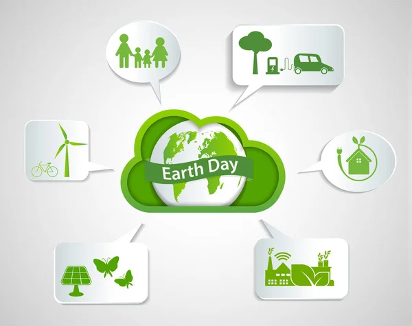 Cloud Ecology Earth Day concept and environment With Eco-Friendly Ideas, Vector Illustration — стоковый вектор