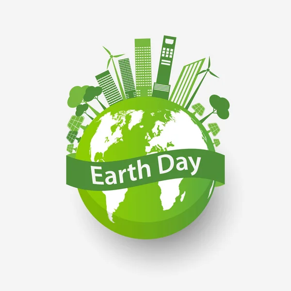 Ökologie Earth Day Konzept und Umwelt mit umweltfreundlichen Ideen, Vektorillustration — Stockvektor