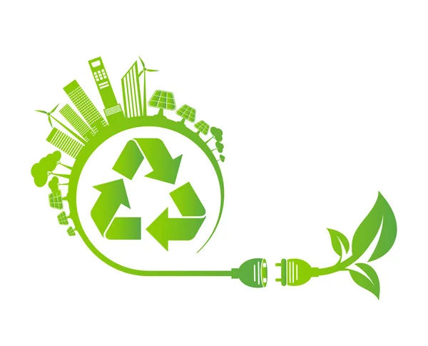 Энергетические идеи сохраняют мировую концепцию Power plug green ecology recycle — стоковый вектор