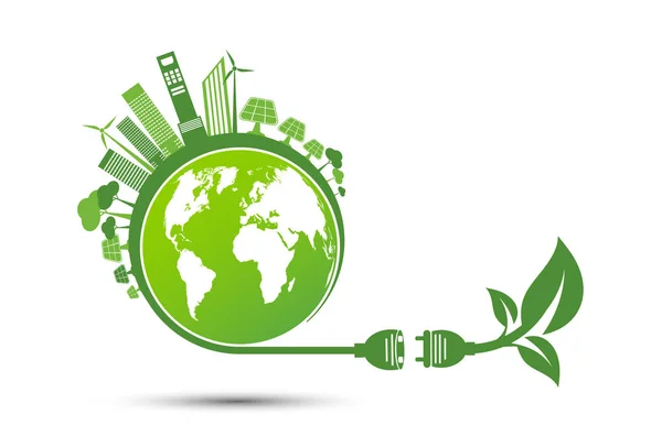 Le idee energetiche salvano il concetto di mondo Power plug green ecology recycle — Vettoriale Stock