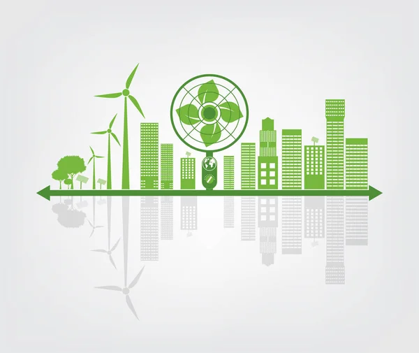 2016 년 1 월 7 일에 확인 함 . Ecology and Environmental concept, Earth Symbol With Green Leaves Around Cities Help The World With Eco-Friendly Ideas — 스톡 벡터