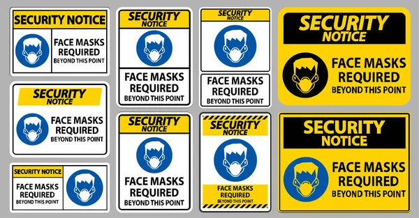 Aviso Seguridad Máscaras Faciales Requeridas Más Allá Este Punto Señal — Archivo Imágenes Vectoriales