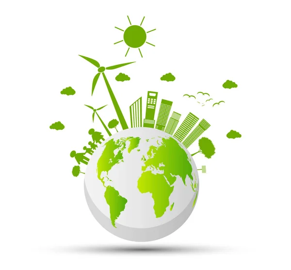Οικολογία Και Περιβαλλοντική Έννοια Σύμβολο Πράσινα Φύλλα Γύρω Από Τις — Διανυσματικό Αρχείο