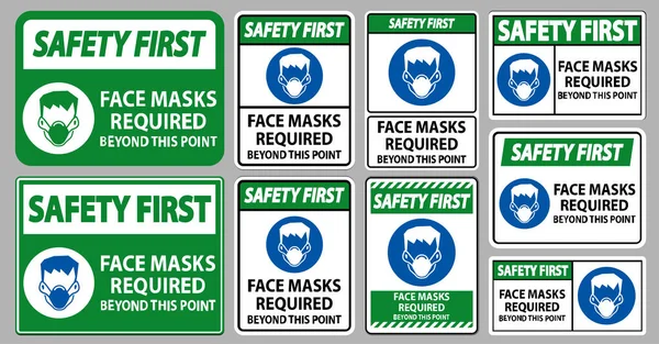 Maschere Sicurezza First Face Richiesto Questo Punto Segno Isolato Sfondo — Vettoriale Stock